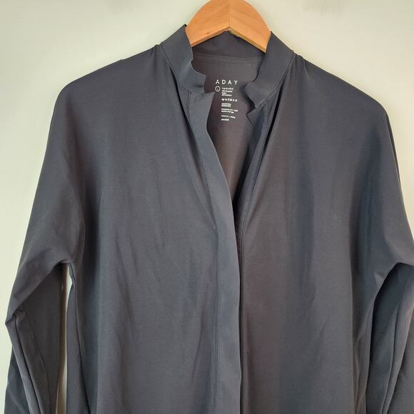Aday Something Borrowed Tunic Shirt Black Mandarin Collar Snap Top SMALL - Picture 3 of 6